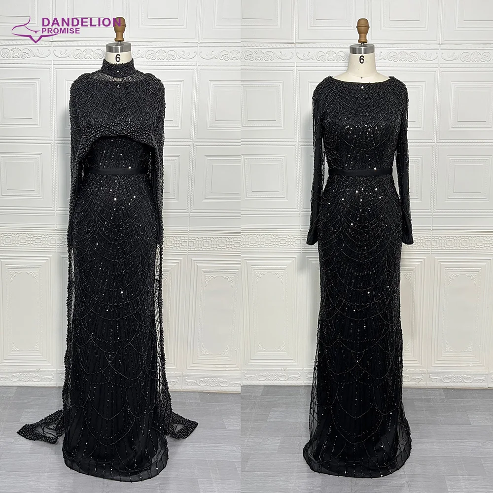 Luxury 2024 Muslim O-Neck Long Sleeves Mermaid Elegant Dubai Beaded Evening Dresses Formal Gowns With Cape For Women Party
