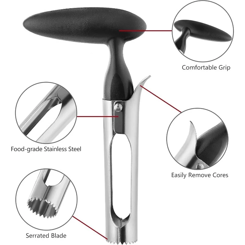 Ergonomic Grip Apple Corer Stainless Steel Sharp Serrated Blade Core Remover for Fruit Baking Dishwasher Safe Kitchen Tool