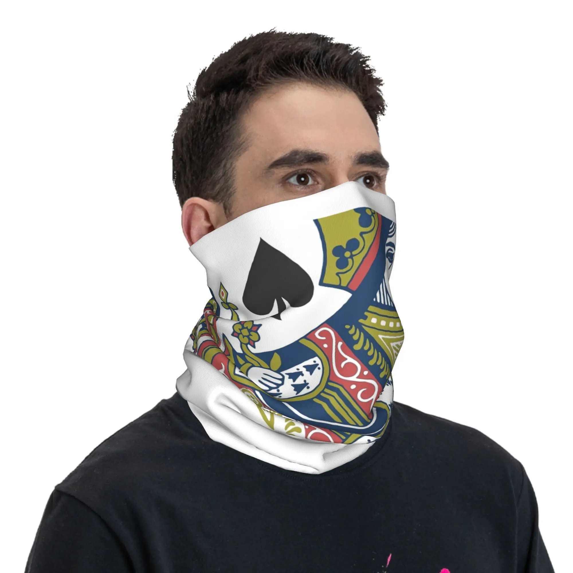 بطاقة اللعب - غطاء رقبة Queen of Spades Bandana مطبوع للوجه، وشاح دافئ لركوب الدراجات للجنسين للبالغين طوال الموسم