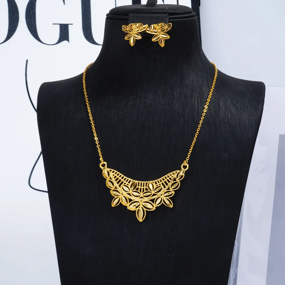 

Новый европейский модный комплект украшений из Дубая: позолоченные 24-каратным золотом ожерелье и серьги, изысканный набор для помолвки и вечеринок для влюбленных