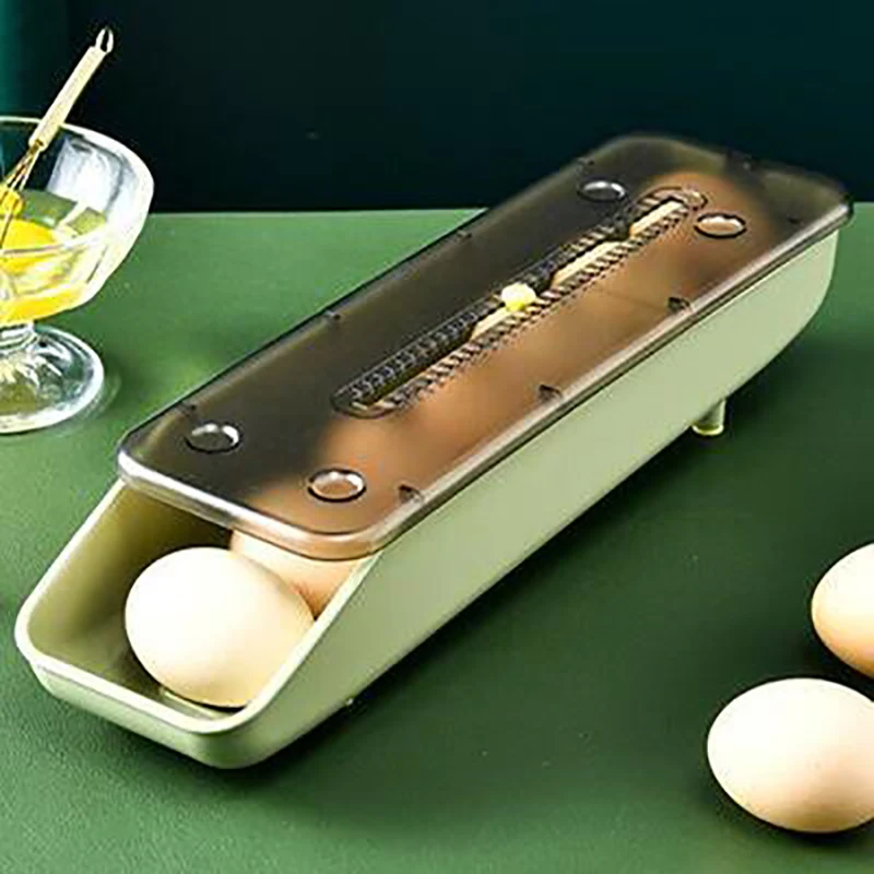 Slide Egg Storage Box Refrigerator Food Containers Organizer Holder Tray Dispenser Automatic Sliding Home Kitchen Gadgets