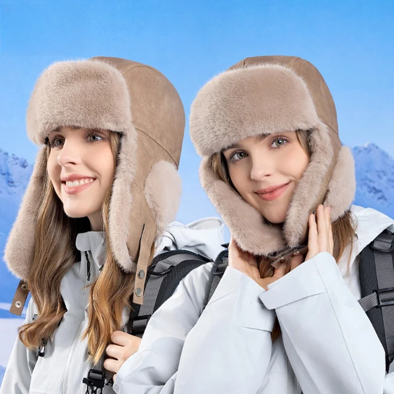 

Winter Thickened Plush Hat Big Head Head Wrap Windproof Ear Protecting Sleeve Hat Outdoor Riding Coldproof Warm Hat Female