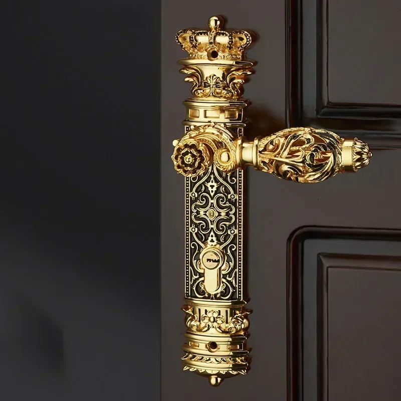 European Retro Brass Indoor Door Locks Bedroom Mute Security Door Handle Lock Home Deadbolt Lock Furniture Hardware Accessories