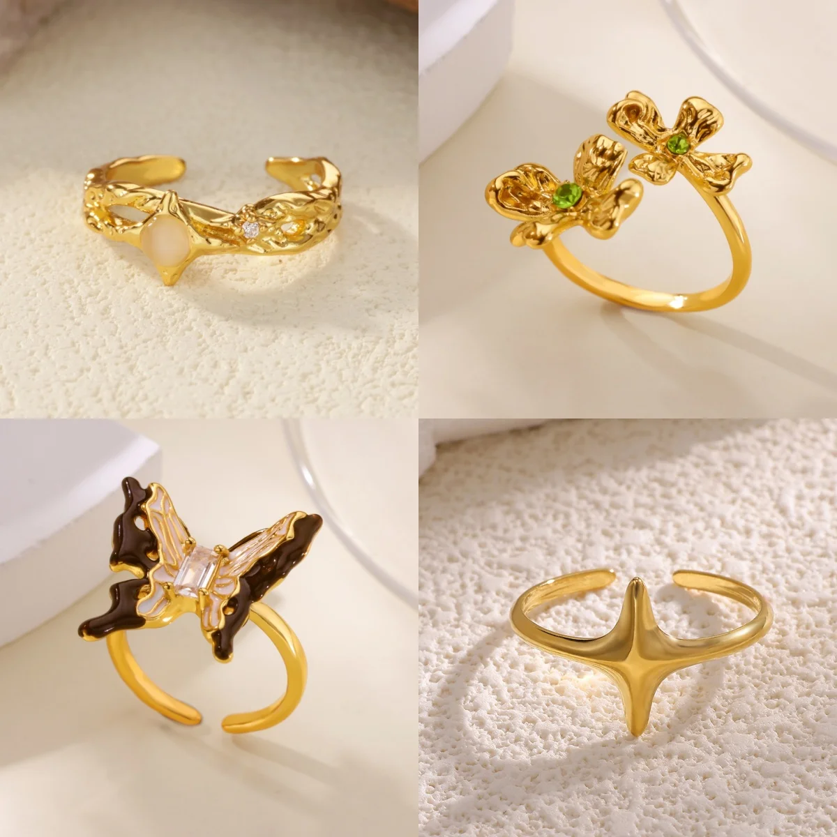 Vintage Schmetterling Damenringe Vergoldeter Zirkonia-Blumenschmuck Ring Kostenloser Versand