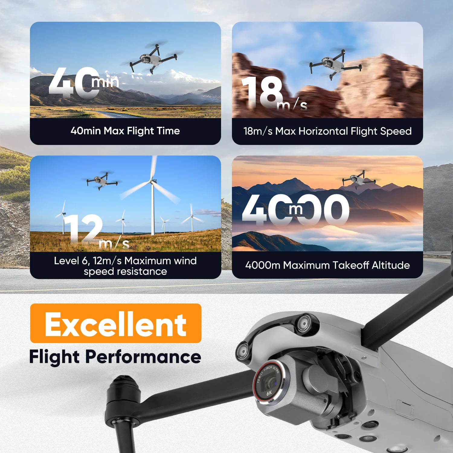 Autel EVO Lite 6K Enterprise Drone พร้อมกล้องความร้อน 1080P/30FPS 40 นาที 16x ซูม 866g น้ําหนักเบา Professional Flight Software