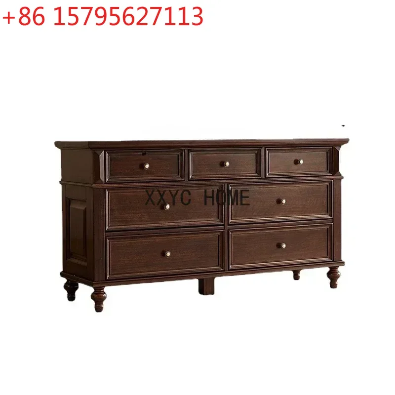 

Chest of Drawers Solid Wood American Black Walnut Color Retro Living Room against the Wall 7-Drawer Cabinet
