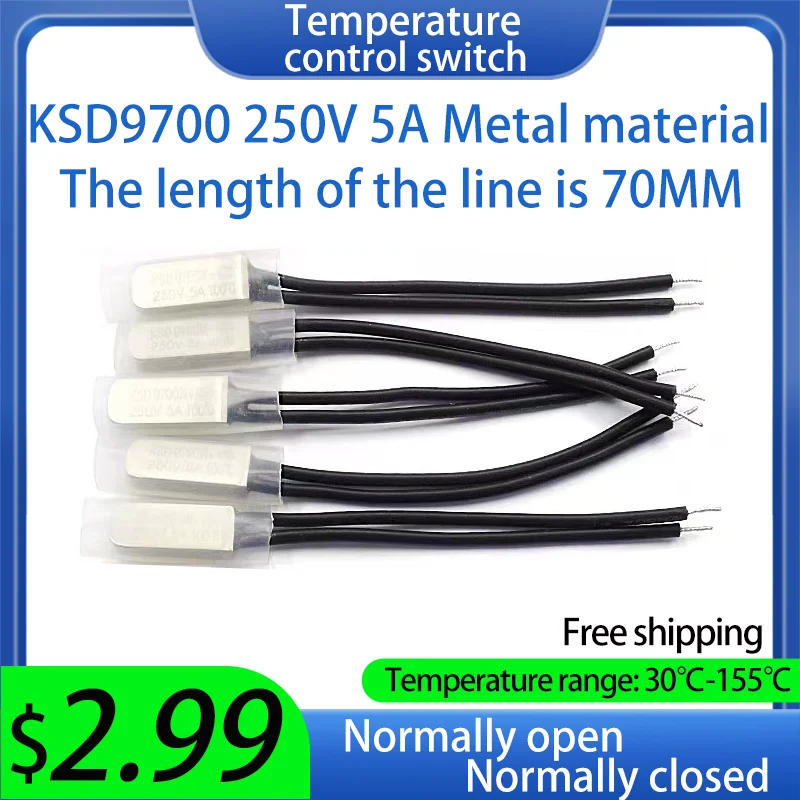 

10PCS Normal Closed Open KSD9700 5A 10A Limit Temperature Thermal Protector Switch Motor Protection Controller