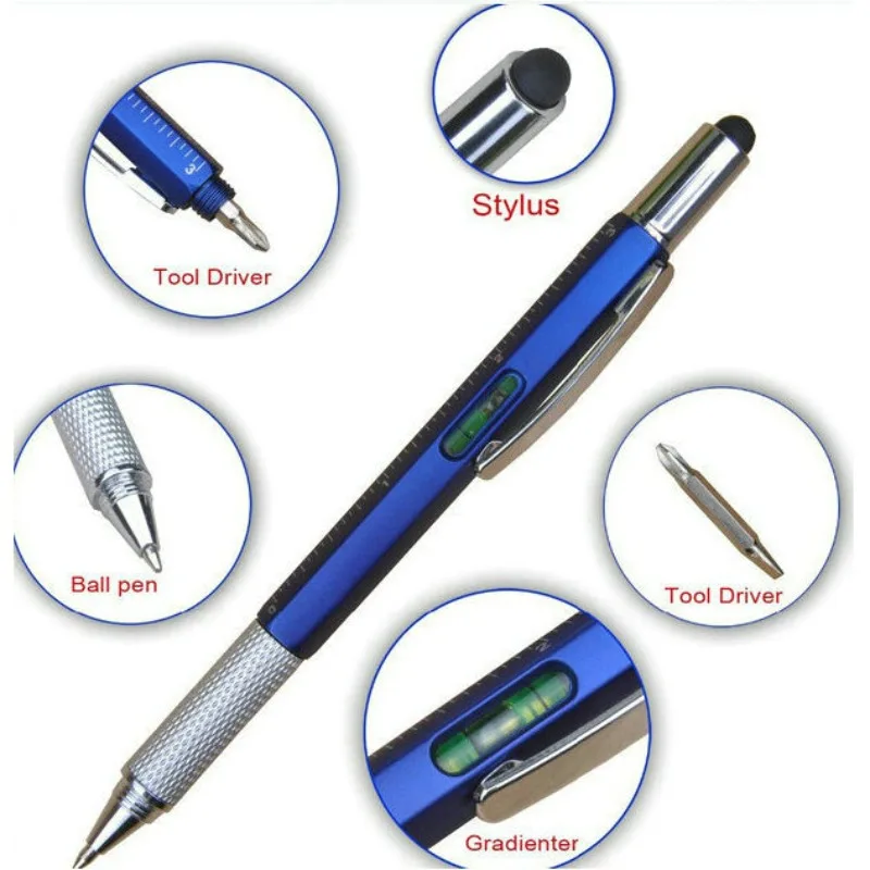 

6 In1 Handheld Screwdriver Ballpoint Pen Tool Multifunction Measure Technical Ruler Screwdriver Touch Screen Stylus Spirit Level