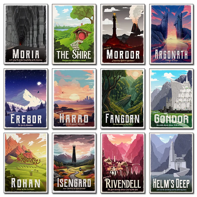 Póster de colección de viajes del Señor de los Anillos, lienzo impreso, imágenes artísticas para el hogar, decoración de pared del dormitorio, pintura sin marco