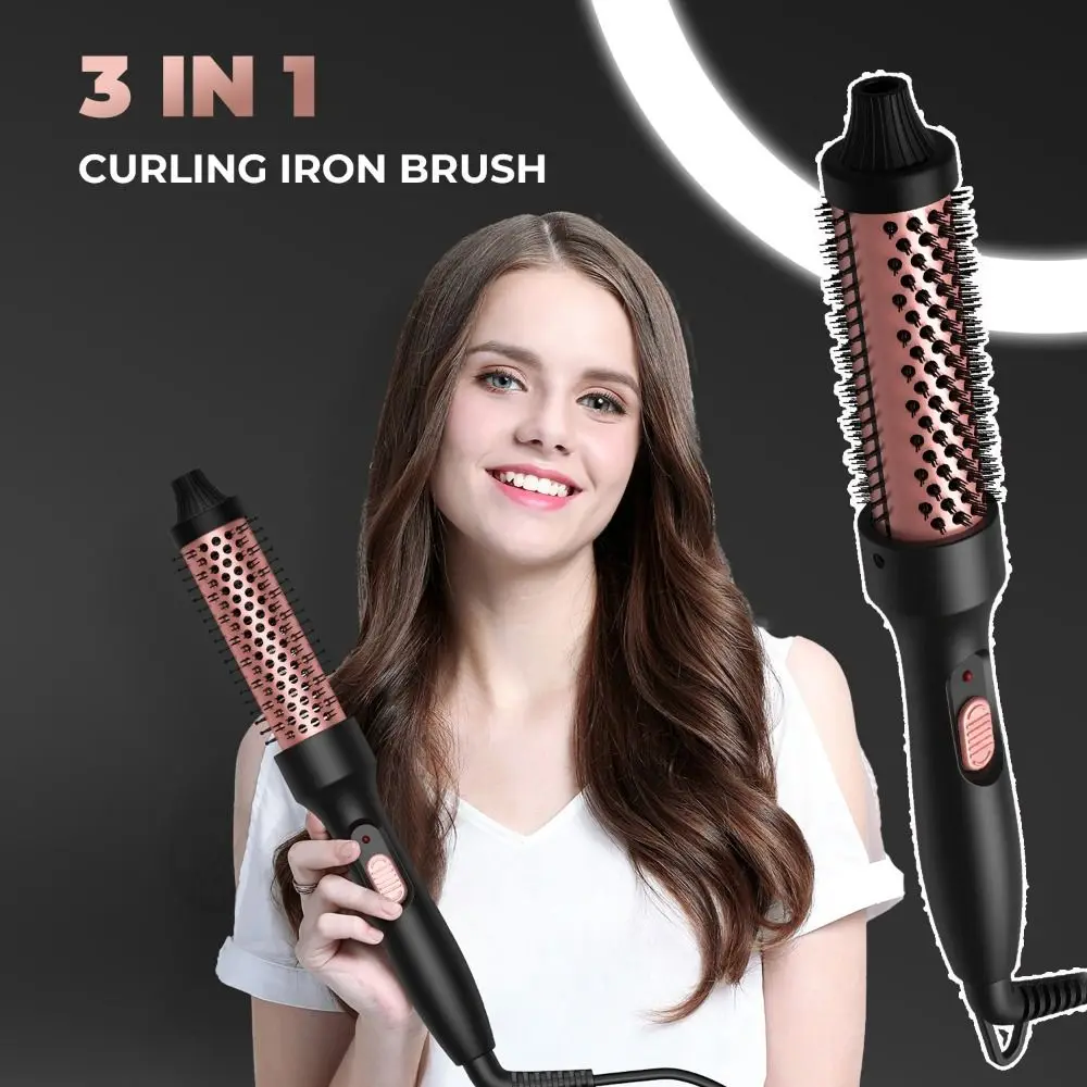 

3 IN 1 Electric Thermal Brush Volumizing Brush 32mm Round Brush Curling Comb Curly and Straight Super Light and Easy Handling
