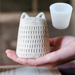 Abstract Cat Ornament Silicone Mold DIY Art Cartoon Garden Decoration Animal Plaster Resin Cement Candle Mold Nordic Style