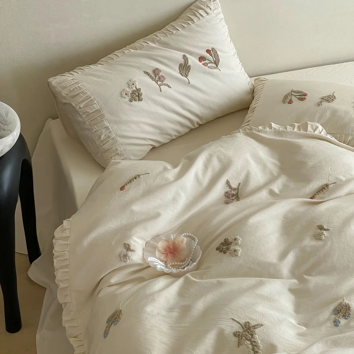 Satin long-staple cotton pure cotton four-piece set French flower girl cotton quilt cover bed sheet bedding