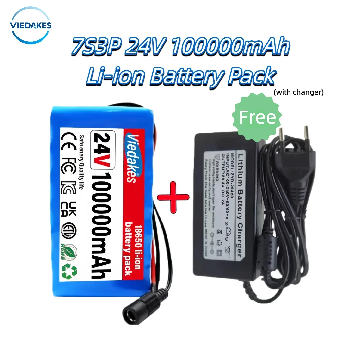 🚀 بطارية أصلية 24 فولت 100 أمبير في الساعة، حزمة بطارية ليثيوم أيون 7S3P 18650، لسيارة لعبة الكرسي المتحرك الكهربائية استبدال البطارية، مع شاحن ✘