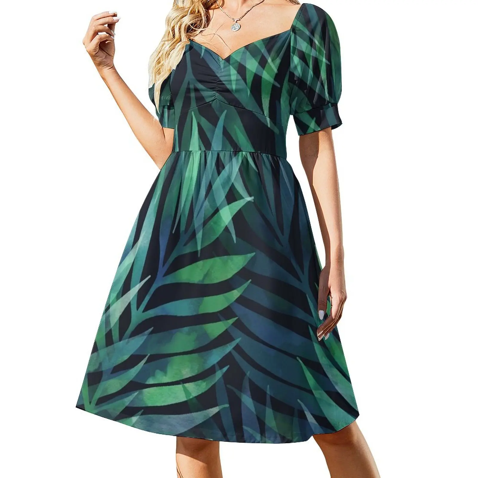 

Dark green palms leaves pattern Short Sleeved Dress dresses summer Dress for pregnant women Women long dress