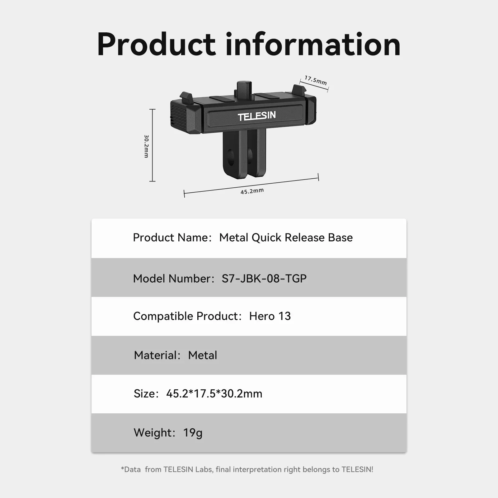 TELESIN Two Claw Adapter Dual Lock & Anti-Slip Button Design Camera Mount Accessories Qucik Release Base for Go Pro Hero 13