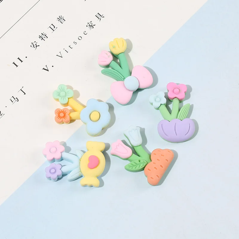 20Pcs Cute Resin Tulip Flowers Flat back Cabochons Scrapbooking DIY Jewelry Craft Decoration Accessories 24mm Flower Cabochon