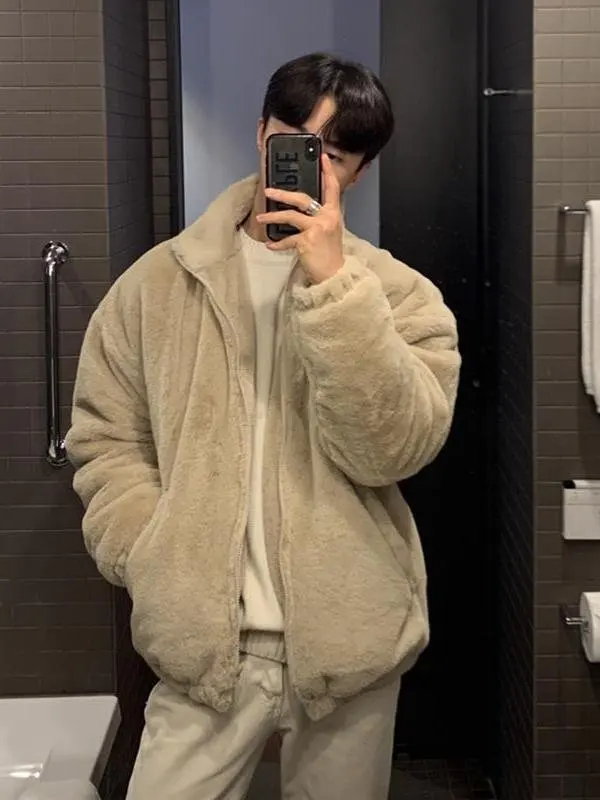 

Men's Winter Jaet Loose Fit Fce Lined Thiened Korean Sle V-Ne Casual Breathable Coat Sli Hong Kong Sle