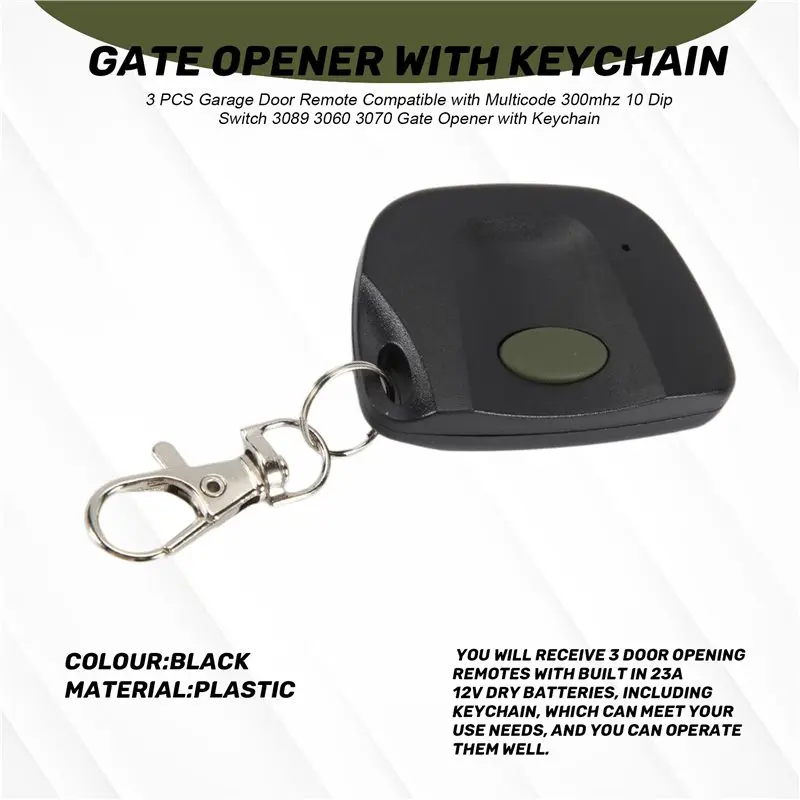 6 PCS Garage Door Remote Compatible With Multicode 300Mhz 10 Dip Switch 3089 3060 3070 Gate Opener With Keychain-Y41A