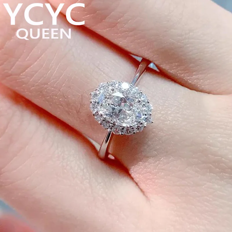 

Solid Real Platinum PT950 White Gold Ring Women Engagement Anniversary Wedding Ring Oval Moissanite Diamond Ring Trendy
