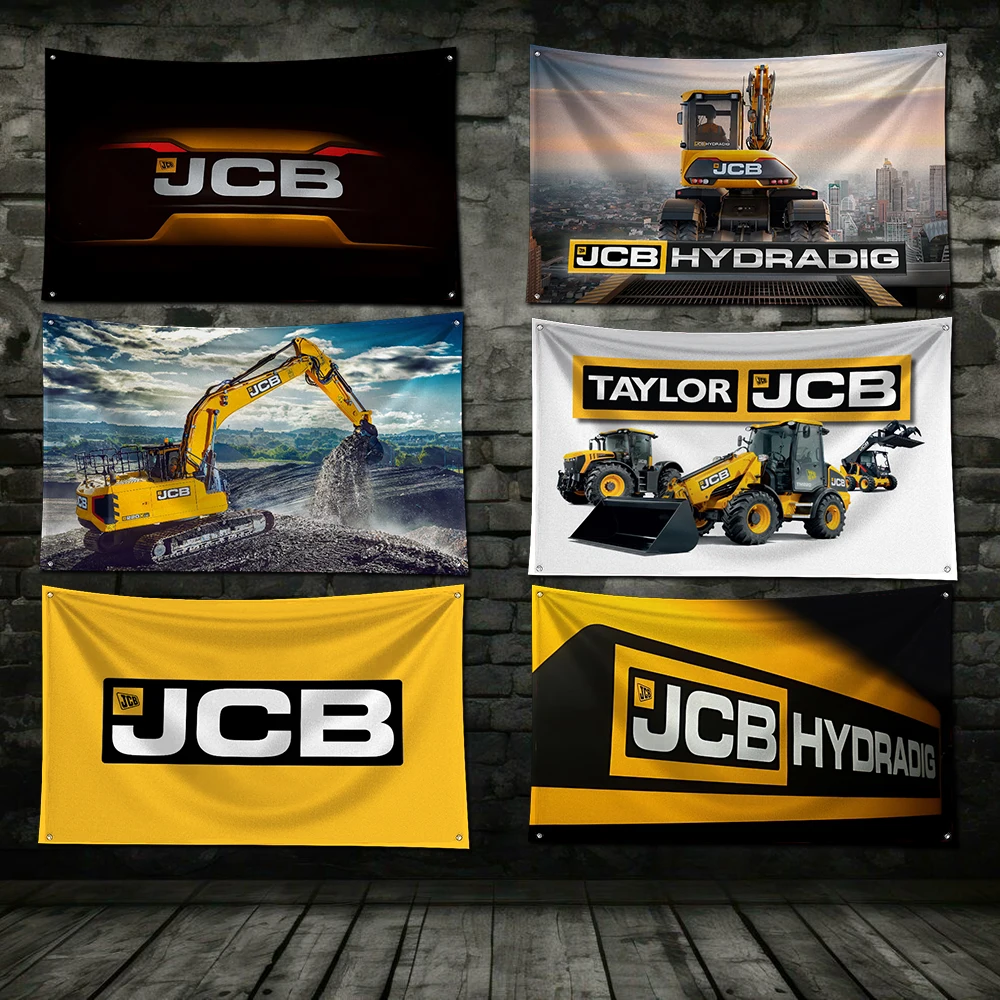 Bandera de 3x5 pies, marca de excavadora jcb, pancarta de impresión Digital de poliéster para arte de pared de garaje, decoración de puerta exterior con ojales de latón