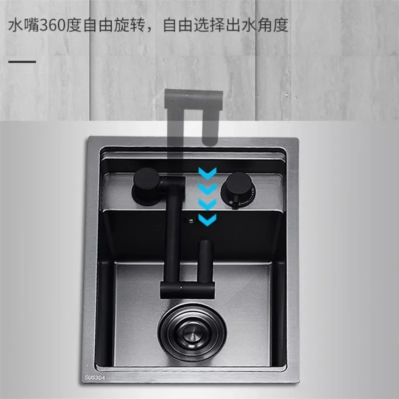 304 Stainless Steel Folding Sink Faucet for Small Single Slot Bar Counter Hot and Cold Water Tap Hidden Design Inner Window