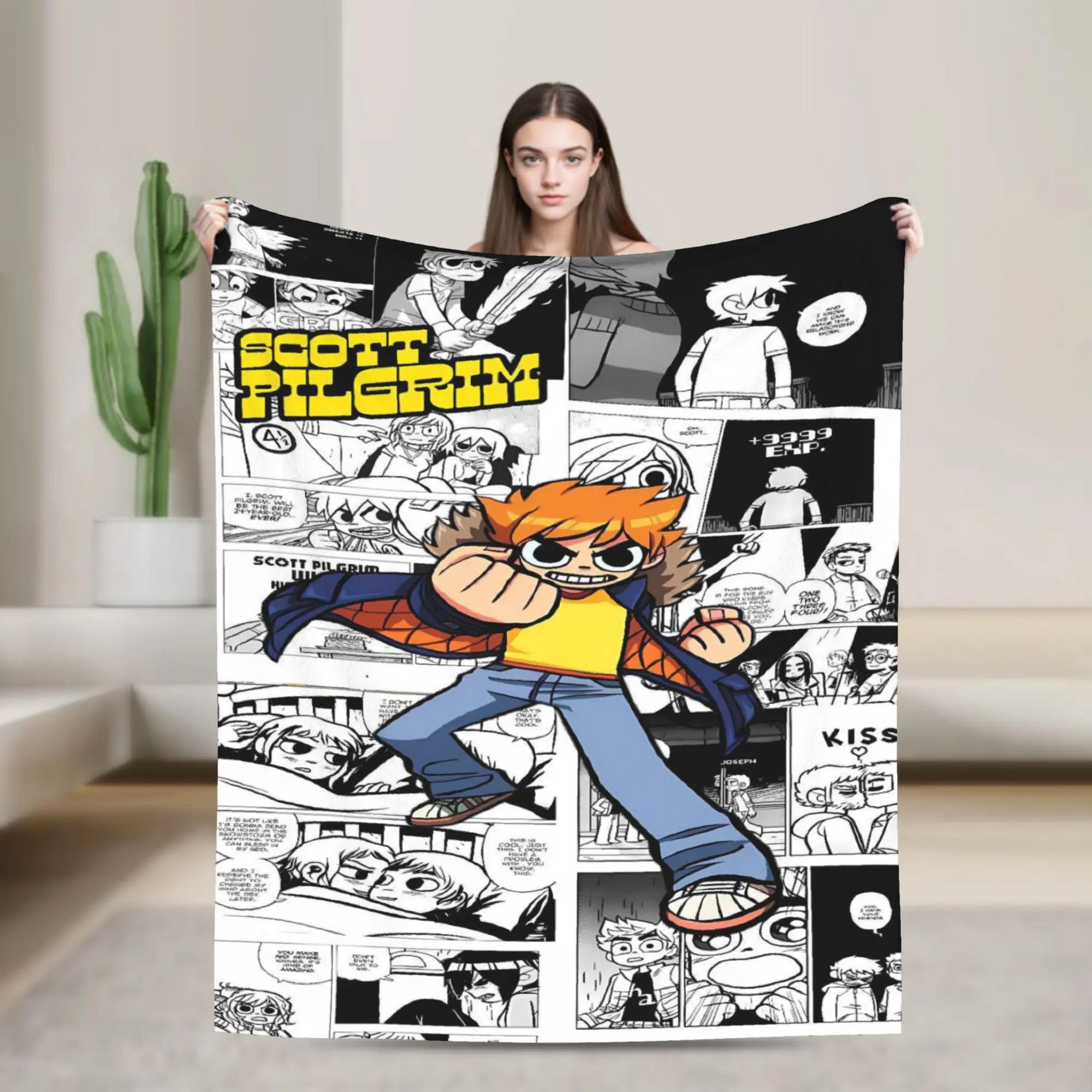 Scott Pilgrim Comic Jump Flannel Blankets Winter  Warm Bedding Throws for Students Bedroom Novelty Bedspread Sofa Bed Cover