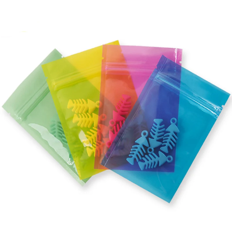 100pcs Colorful Transparent Poly Small Zip Lock Pouches Package Bags for Jewelry Flat Plastic Ziplock Gift Bag