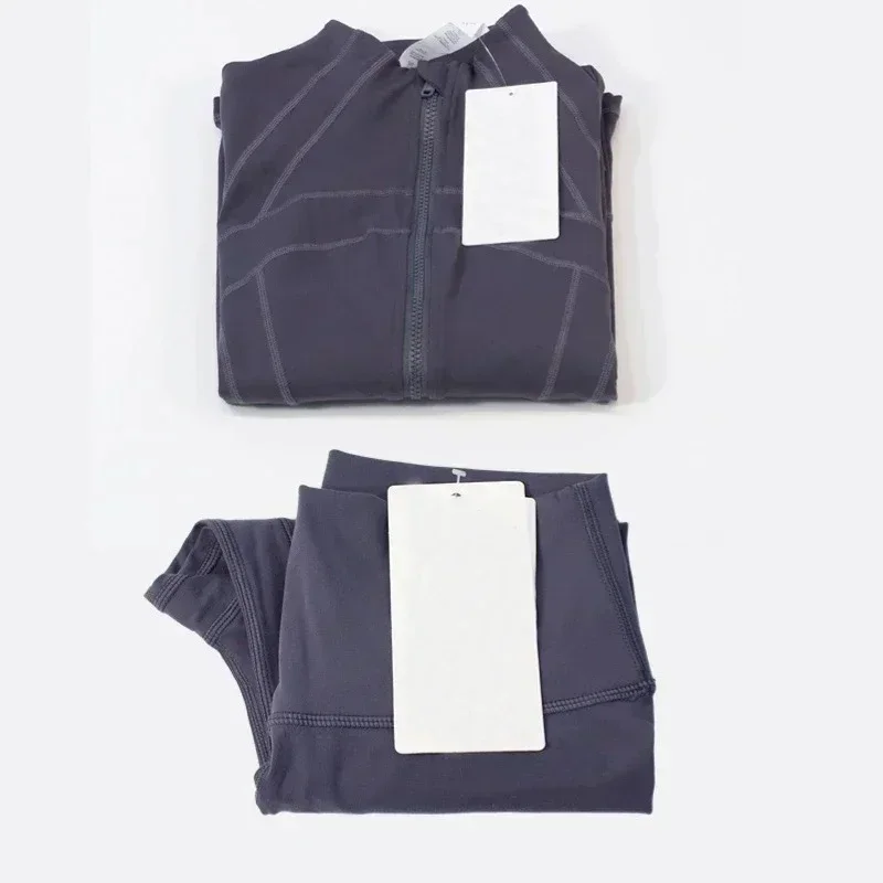 Women's Yoga Fitness suit Two-Piece Stretch Nude Jacket Jacket Jacket Coat Leggings Custom Logo Fitness Running Sports Yoga suit