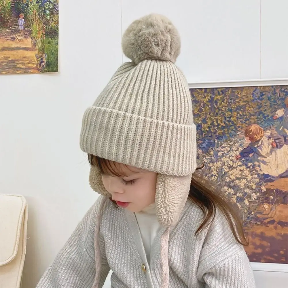 

Универсальная плюшевая детская вязаная шапка с защитой ушей, теплая шапочка с помпоном и ушками, милая шерстяная шапка с героями мультфильмов, уличная