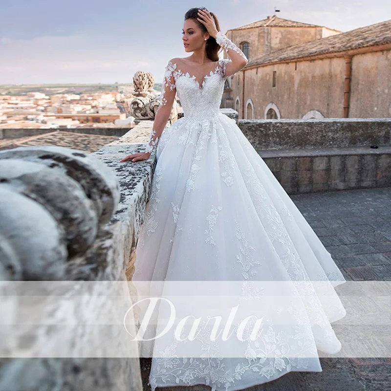 Vestido De Novia De princesa De manga larga, corte en A, apliques De cuentas con cordones, vestidos De Novia sexis con cuello en V, Vestido De Novia 2025 personalizado