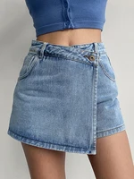 plus Size Women's High Waist A-Line  Skirt Jeans Uneven Length Anti-Light Loose Fit Denim Skirts for Summer - Image 2
