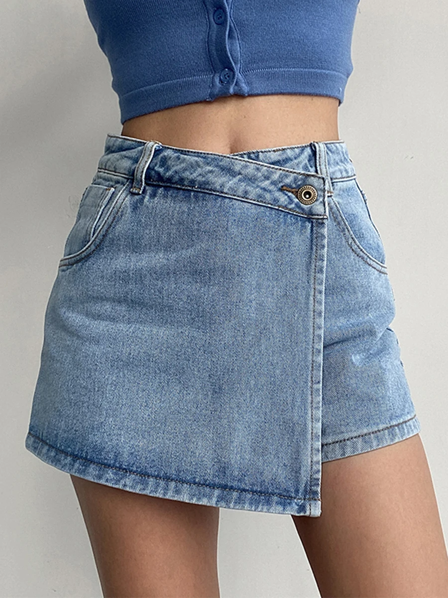 plus Size Women's High Waist A-Line  Skirt Jeans Uneven Length Anti-Light Loose Fit Denim Skirts for Summer