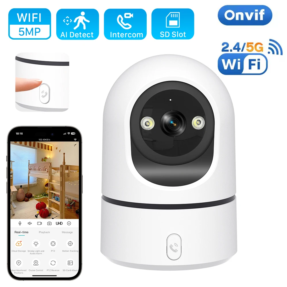 Smart Home 5MP IP Camera WiFi Wireless Indoor Surveillance CCTV Security with 2MP Automatic Tracking Baby Pet Monitor O-Kam pro