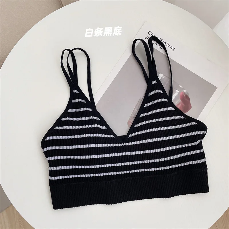 Women\'s Cotton Bra Tube Tops Sexy Striped Top Fashion Push Up Bra Girls Outdoor Summer Top Female Sports Tank Up Sexy Lingerie