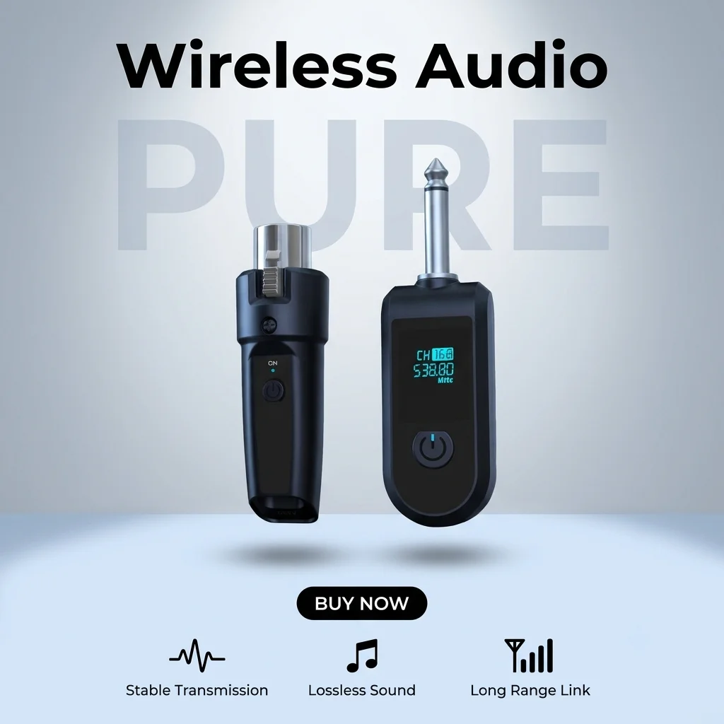 Wireless Audio Receiver Transmitter Set for Dynamic/Condenser Mic, Mixer, Guitar, Stage/Karaoke Performance