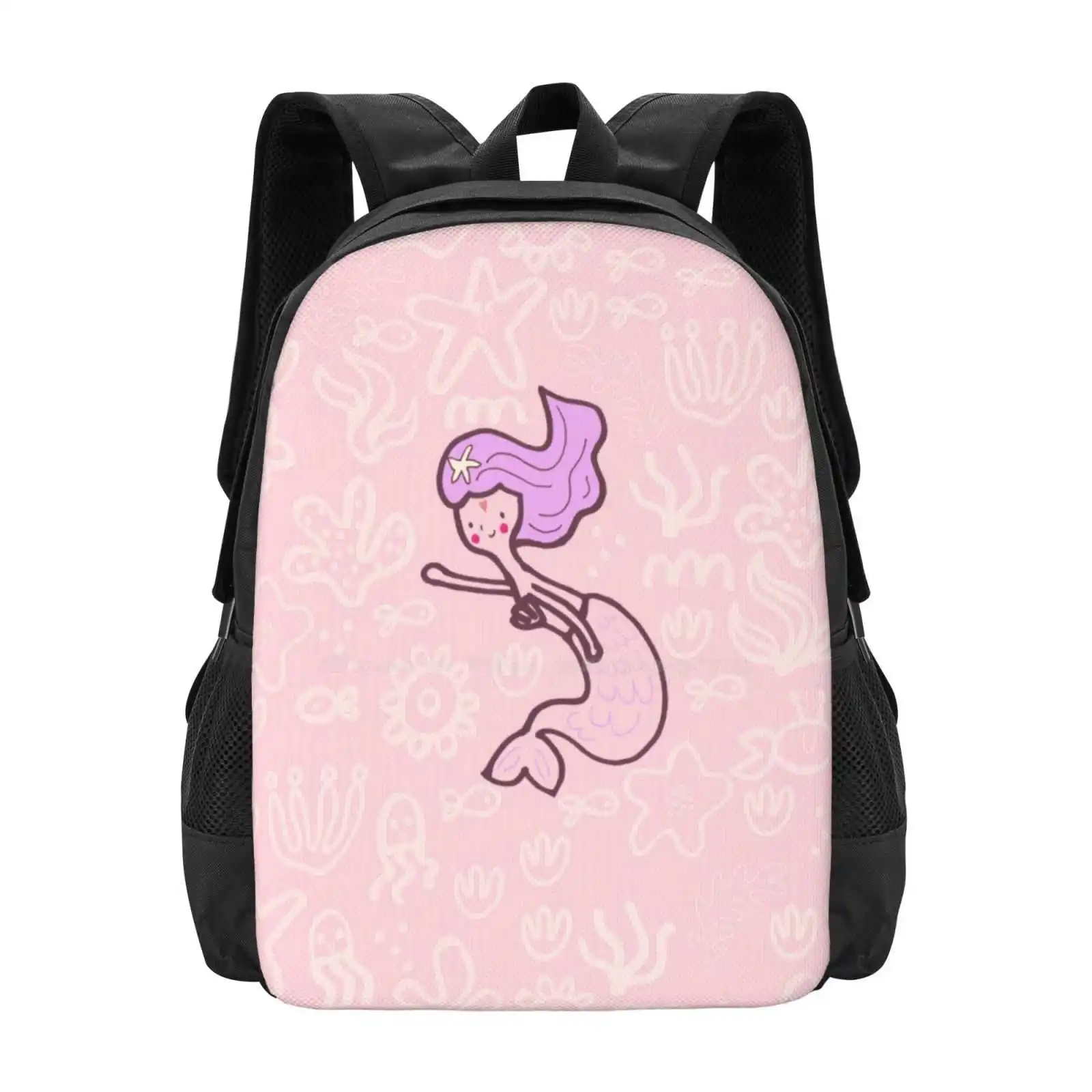 Lylas Lagoon Pink Hot Sale Schoolbag Backpack Fashion Bags Mermaid Ocean Pattern Doodle Starfish Coral Kids Purple Lilac Crab