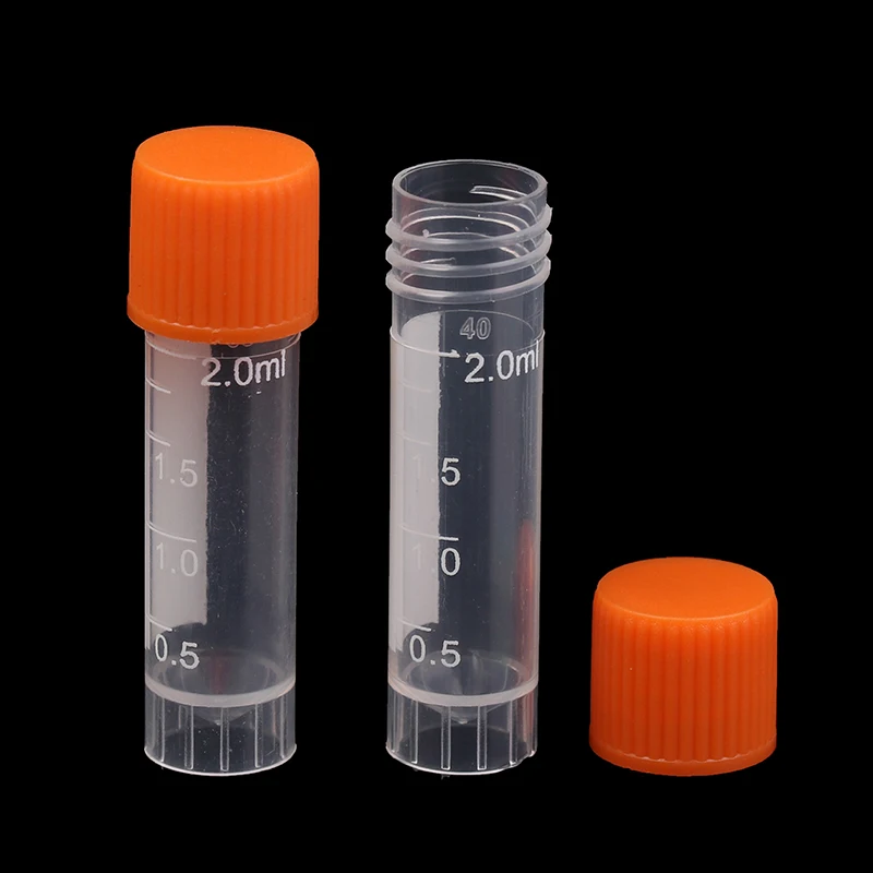 ^50Pcs 2ML Plastic Test Tubes Vials Sample Container Powder Screw Cap Bottles PP Cryotube Freezing Tubes Chemistry Supplies