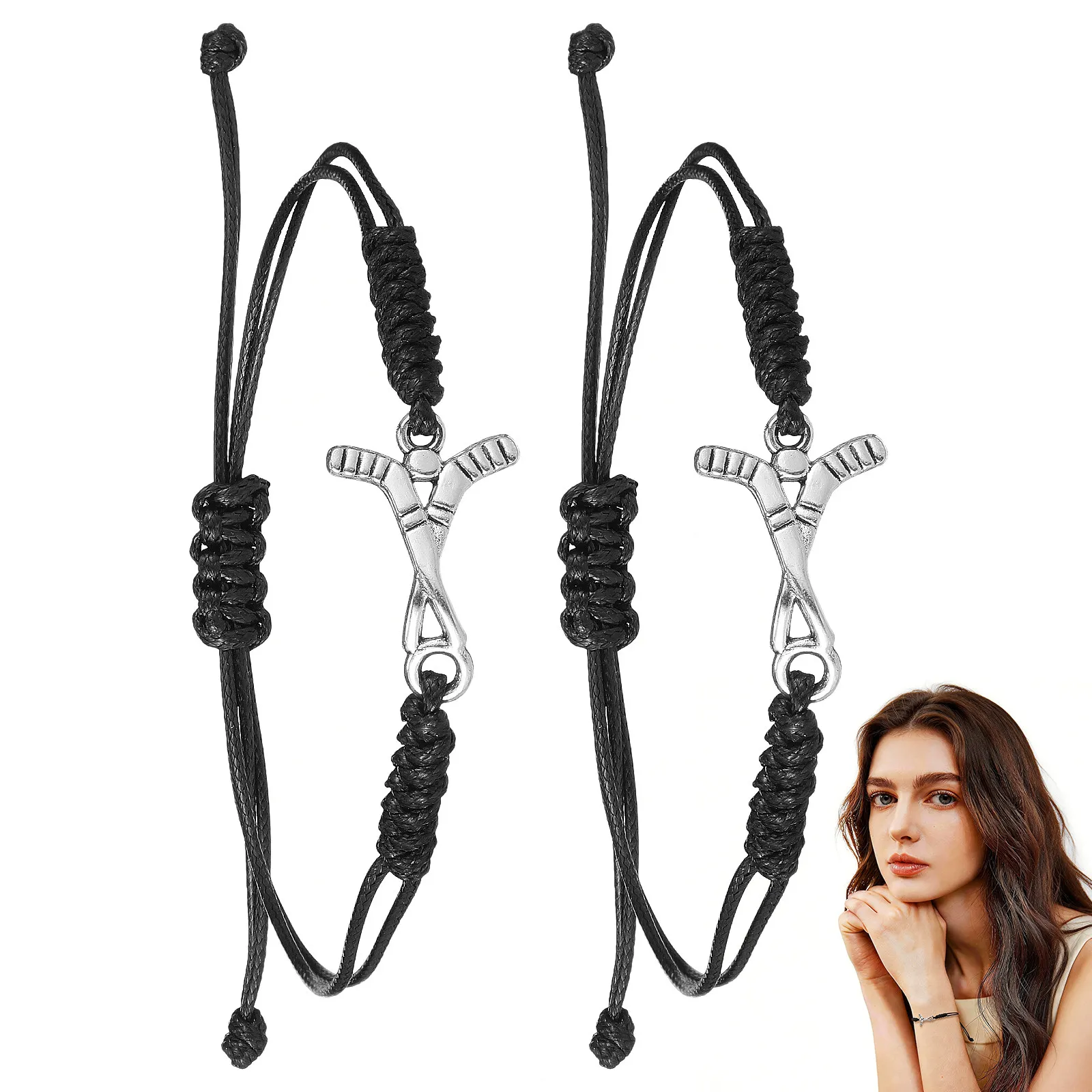 

2Pcs Unique Hockey Bracelets Handwoven Design Sporty Elegant Adjustable Wristband for Hockey Enthusiasts Birthday Stocking