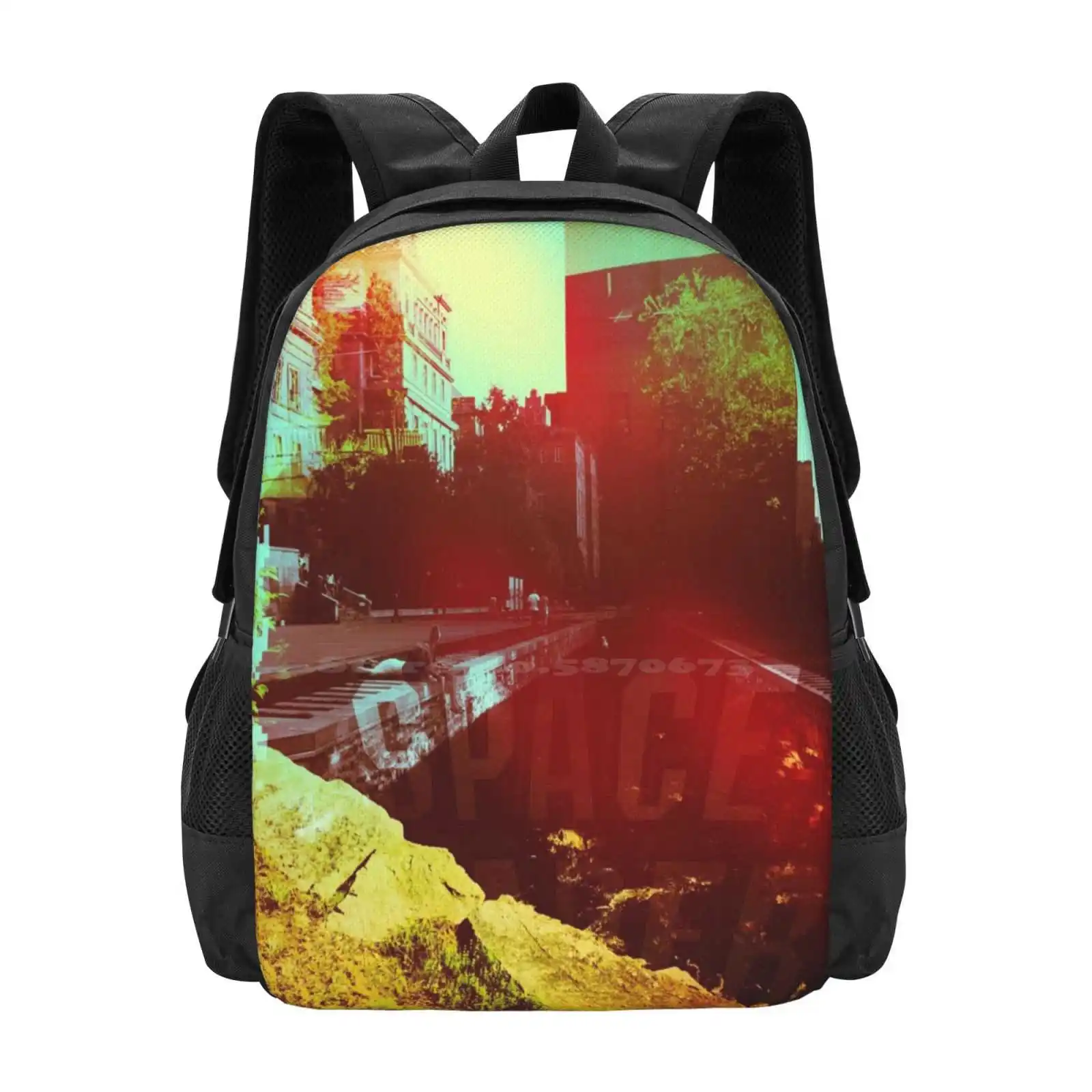 

Space Backpack For Student School Laptop Travel Bag Urban Multiple Exposures Double Exopsures Space Mtl Funky City Buildings