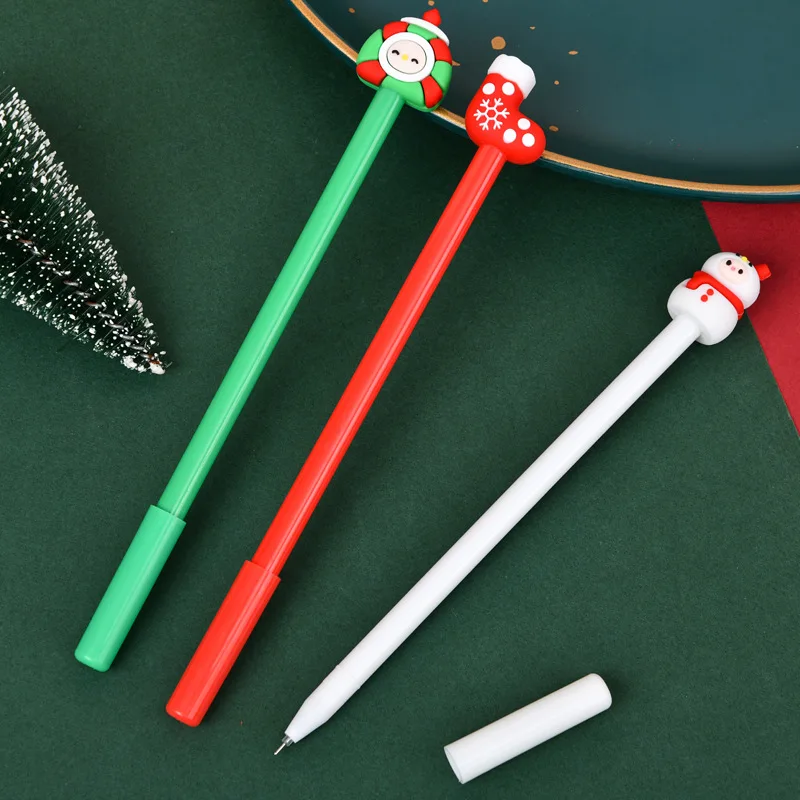 12Pcs/Lot Cute Cartoon Christmas Gel Pens 0.5mm Black Ink Kawaii Gingerbread Snow Man Socks Kids School Office Stationery Gifts