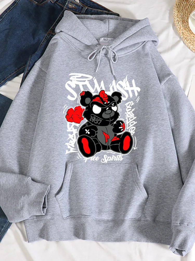 Exploderende Zwarte Poppenkast Bedrukking Vrouwelijke Hoody Harajuku S-Xxl Sweatshirt Mode Zachte Herfst Warme Streetwear Vrouwen Met Capuchon