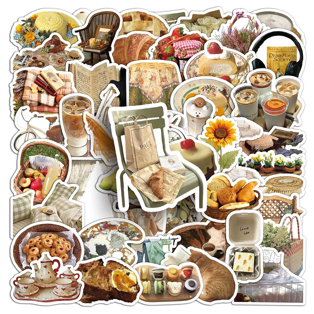 

10/30/50pcs Ins Style Leisurely Afternoon Tea Stickers Aesthetic Decals Water Bottle Phone Luggage Funny Graffiti Sticker Decor