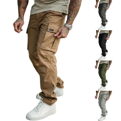 Pantalones Cargo de moda para exteriores para hombre, pantalón informal de Color sólido con bolsillo, acogedor, transpirable, para uso diario, atractivo y elegante