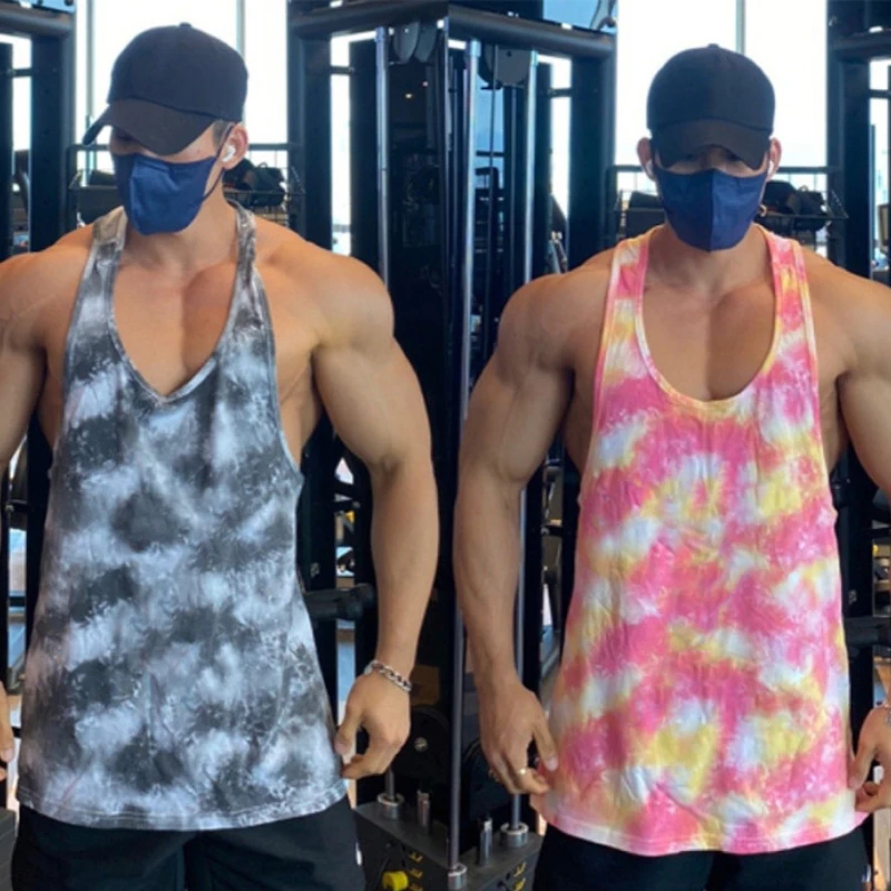 عادي التمويه رجل كمال الاجسام تانك القمم Y-الظهر اللياقة البدنية Singlets الصيف سريعة الجافة القمم الصالة الرياضية تجريب أكمام العضلات القمصان
