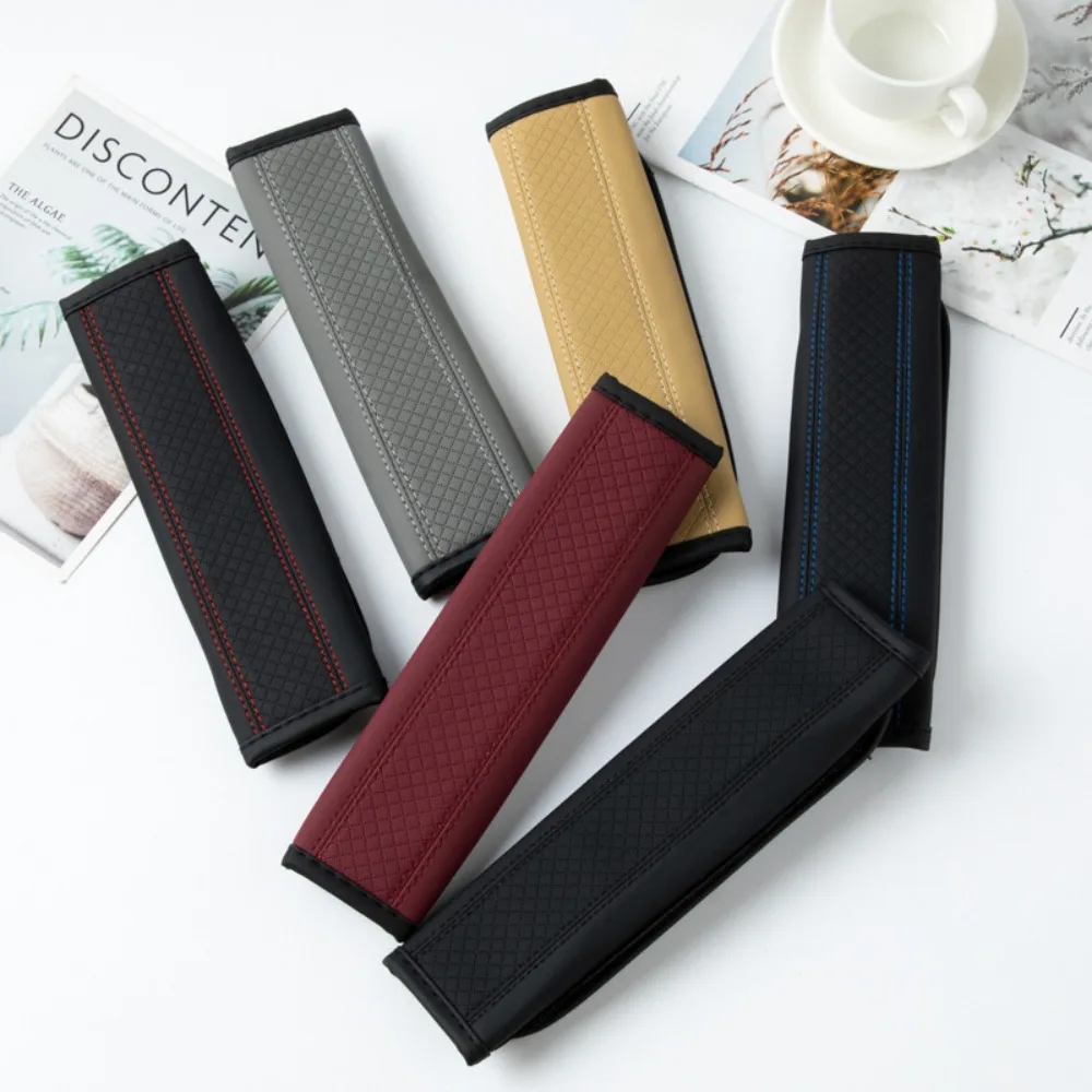 2PCS PU Leather Car Accessories Seat Belt Shoulder Cover - Embossed Car Leather - Breathable Belt Cushion