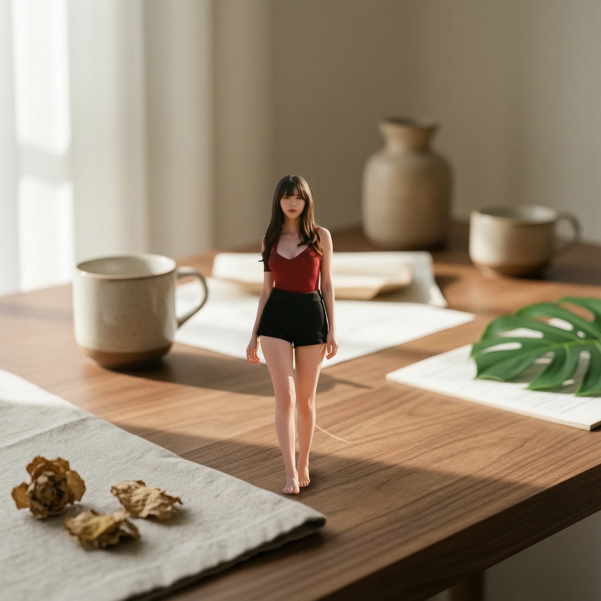 Miniature Female Figurine Long Hair 1/64 Lady Prop Display Model Lifted Leg Collectible Collection Item