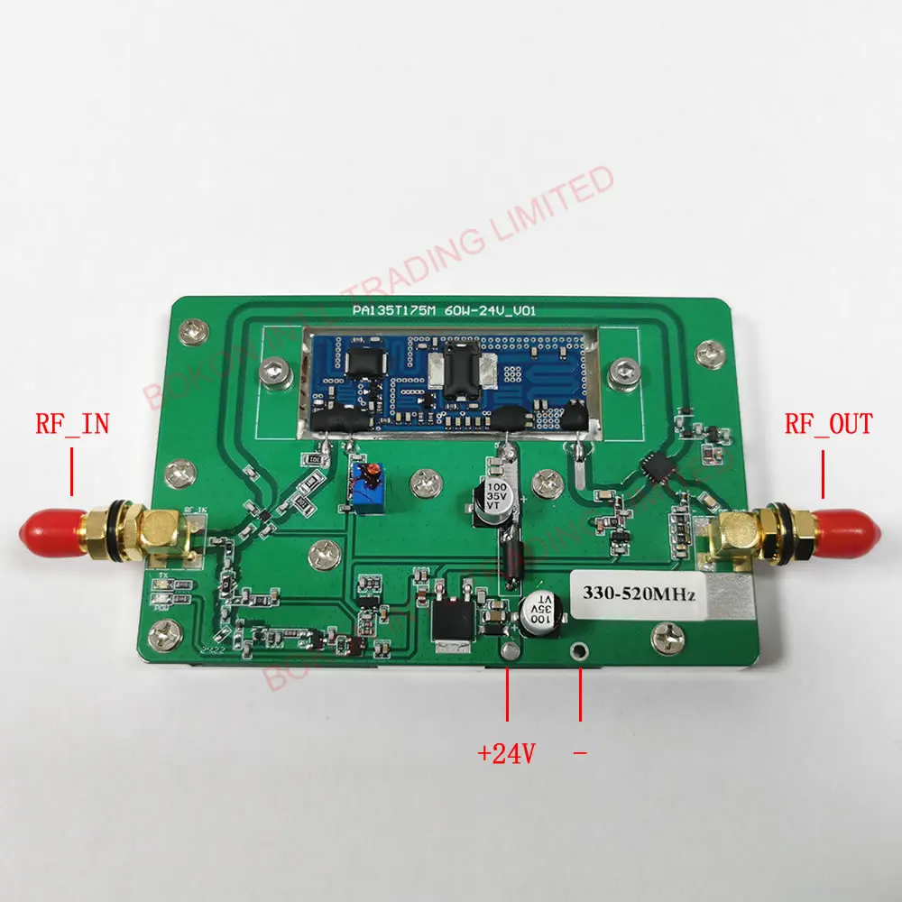 Amplificación de potencia de RADIO móvil, conector SMA de comunicación, 60 W, 330MHz a 520MHz, 24 V, 60 vatios, 24 voltios, 330-520mhz