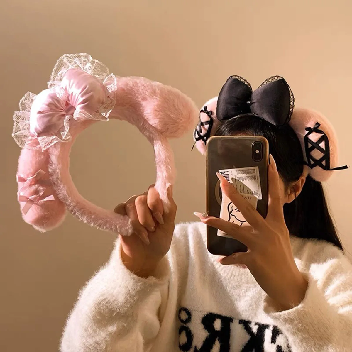 Cute Cartoon Sanrio Lace Headband Hello Kitty Kuromi Fashion Hair Accessories Sweet Girl Lolita Plush Bow Headdress