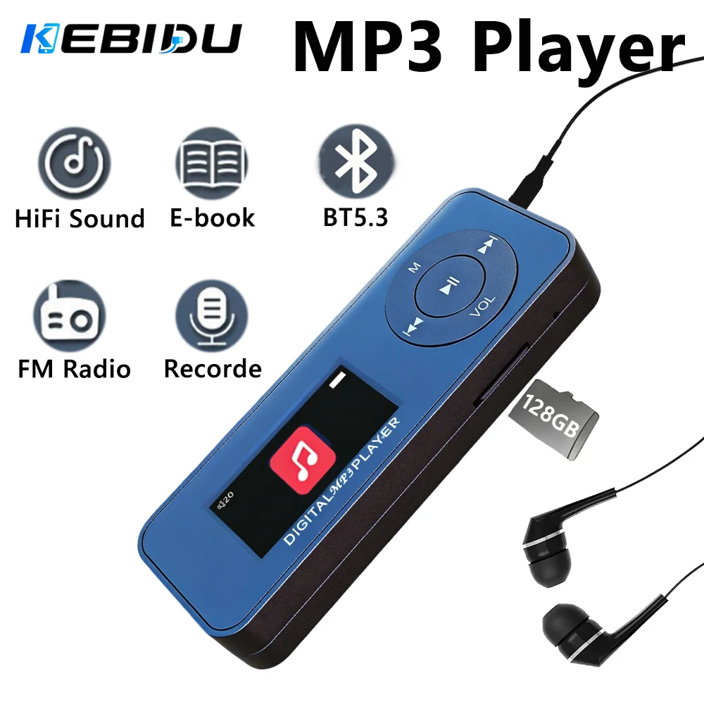 KEBIDU Tragbarer MP3-Player Bluetooth Sport-Walkman HiFi-Sound Mini-Musikplayer Lautsprecher Unterstützt E-Books Aufnahme FM-Radio