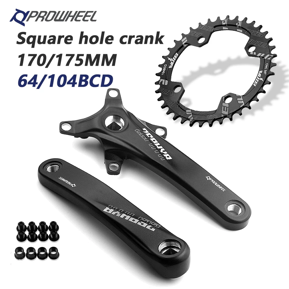 

Bicycle Square Hole Sprocket 104BCD 170/175mm Crank 30/32/34/36/38/40/42/44/46/48/50/52T Narrow Chainrings MTB Crankset